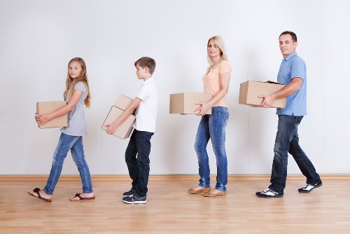 Business storage space with packed boxes and shelving